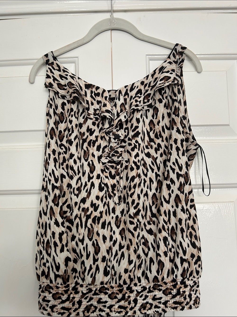 White House Black Market Leopard Ruffle Tank Top - Black & Brown